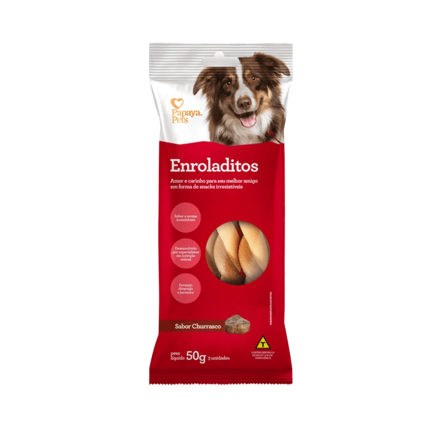 Petisco Enroladitos Churrasco Cães Adultos Papaya Pets